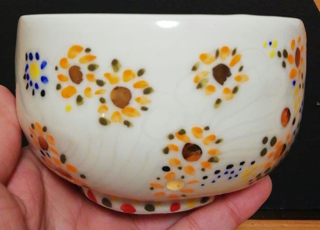 作家物　色絵　鳥図　茶碗　木箱付　仕服付　茶道具