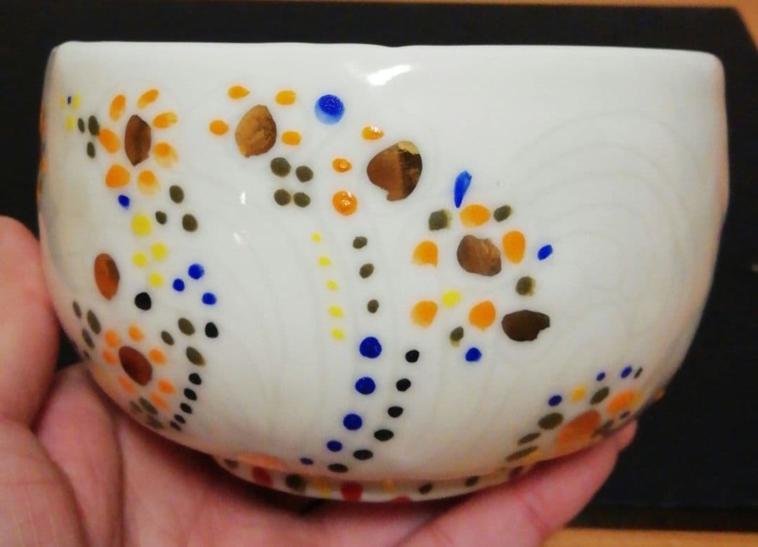 作家物　色絵　鳥図　茶碗　木箱付　仕服付　茶道具