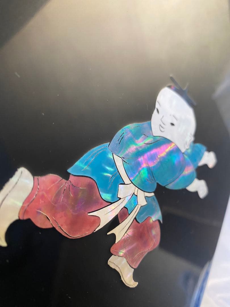 螺鈿唐子　硯箱　武蔵川建三(貢山)氏作