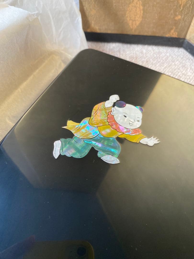 螺鈿唐子　硯箱　武蔵川建三(貢山)氏作