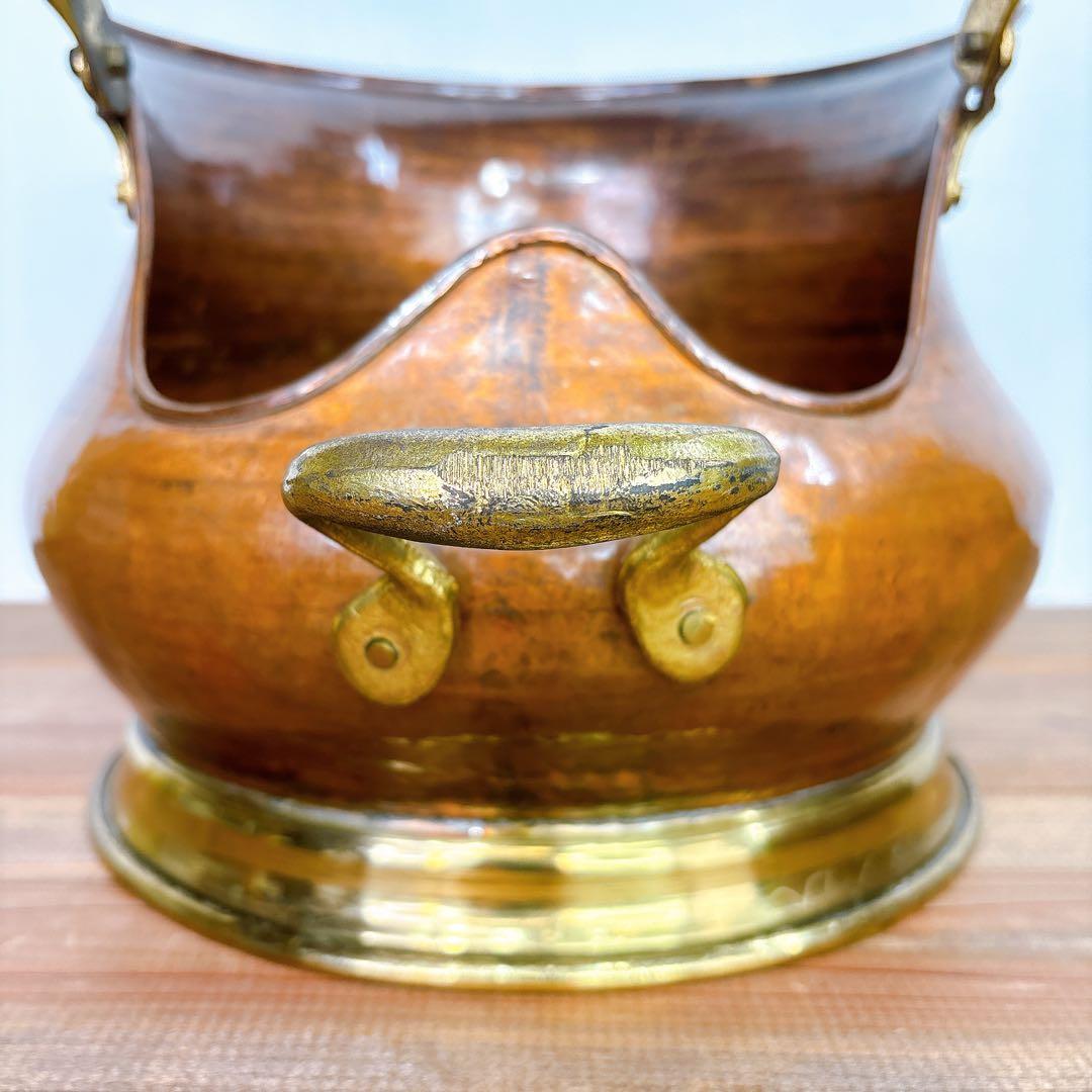 希少品 コッパーコールバケツ イタリア製 暖炉道具 石炭 炭入 ファイヤーツール