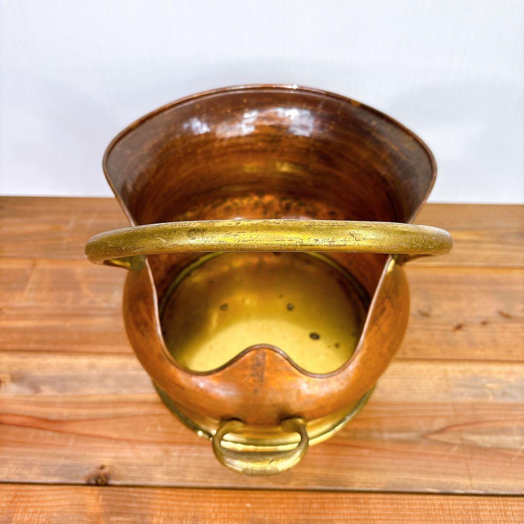 希少品 コッパーコールバケツ イタリア製 暖炉道具 石炭 炭入 ファイヤーツール