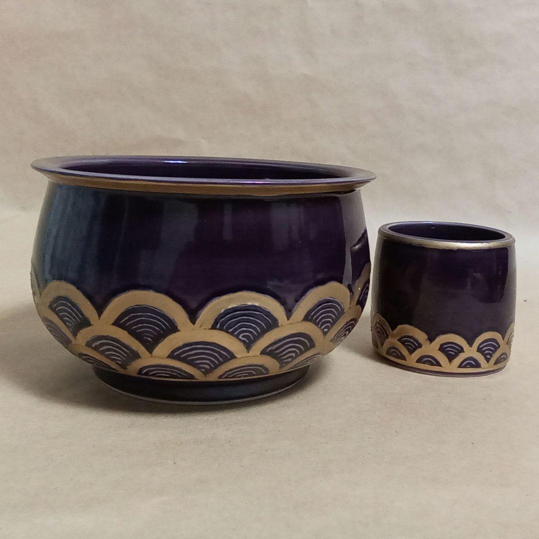 紫交趾　建水　蓋置　青海波文