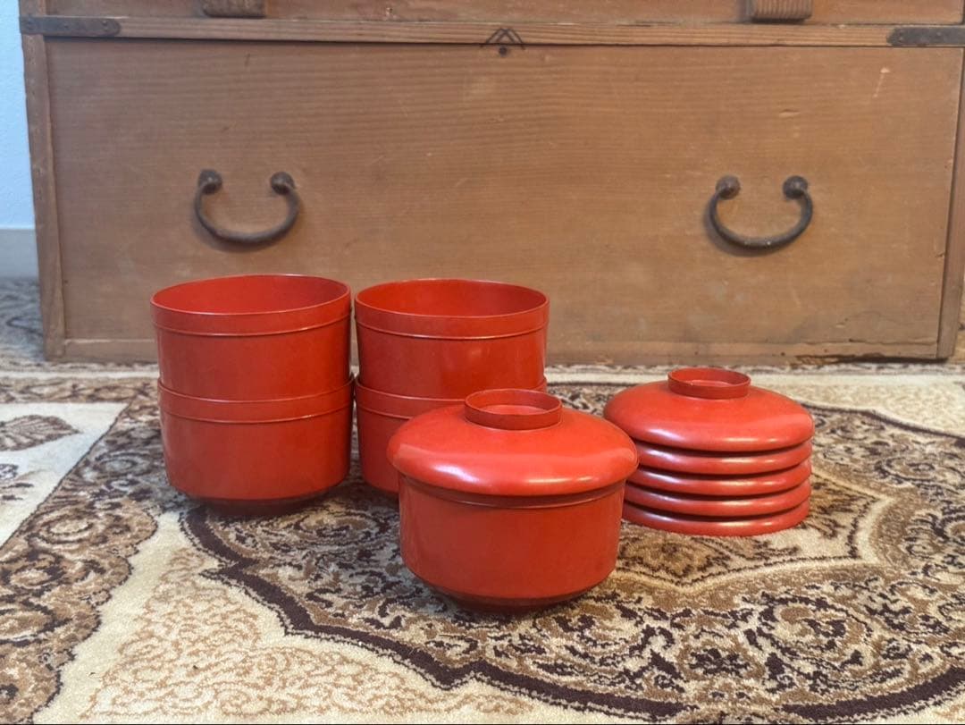 輪島塗 堅地 朱塗 懐石御膳一式 共箱