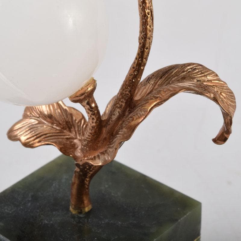 中国　松源工芸　玉石白玉彫刻　花　置物　証書・ケース・箱付　C　9108