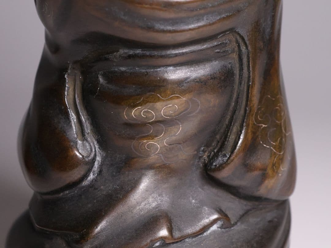 時代 銅製 晴珉造 布袋像 18.4cm 明治金工 置物 七福神 縁起【M415