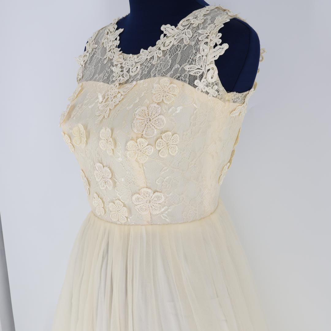 【美品 社交ダンス衣装】アイボリー ワンピースドレス レース フリル