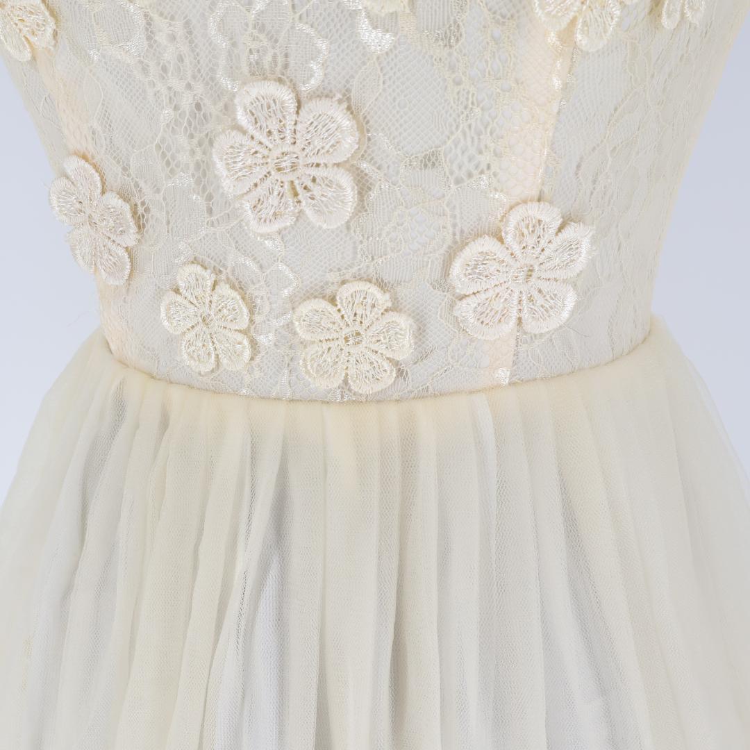 【美品 社交ダンス衣装】アイボリー ワンピースドレス レース フリル