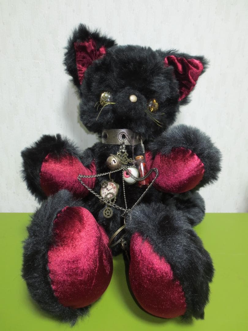 ハンドメイド　スチームパンク黒猫　55㎝　ネコ　猫又ぬいぐるみ　BIG