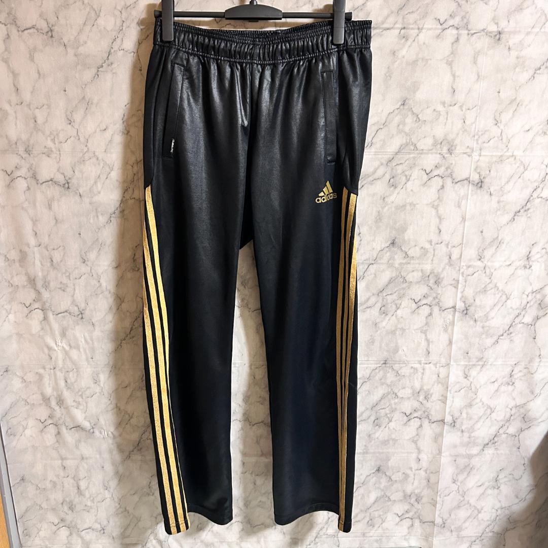 希少 adidas アディダス レザー調 光沢 上下 セットアップ ジャージ L