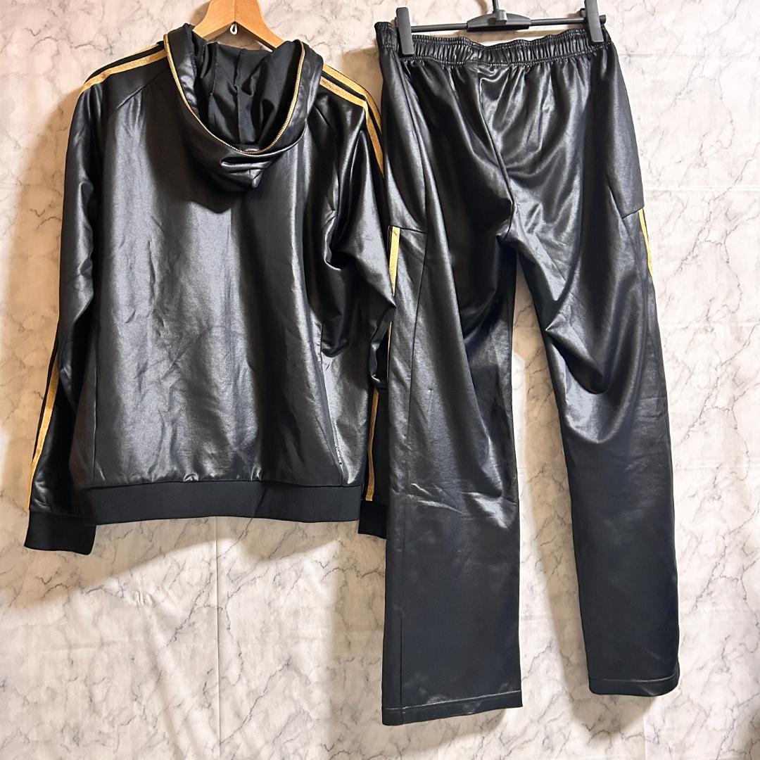 希少 adidas アディダス レザー調 光沢 上下 セットアップ ジャージ L