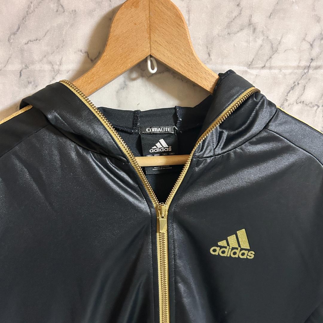 希少 adidas アディダス レザー調 光沢 上下 セットアップ ジャージ L