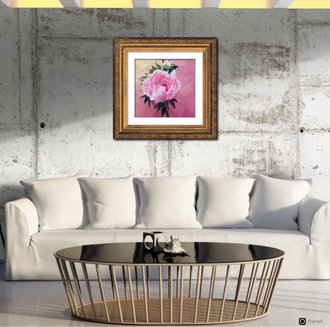 油彩画 [ 牡丹　百花王 ] 額付　原画