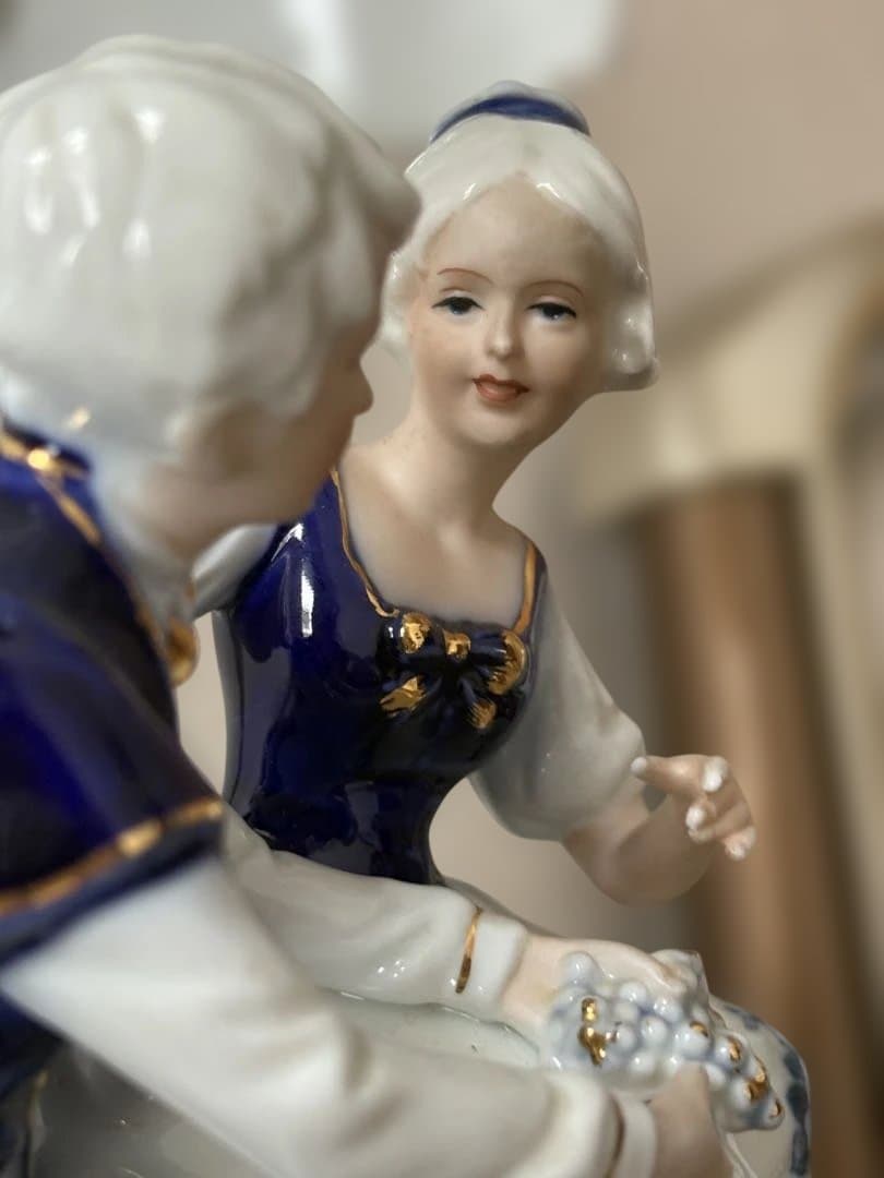 ドマン　電気スタンド　ランプ　陶器　貴婦人　レトロ