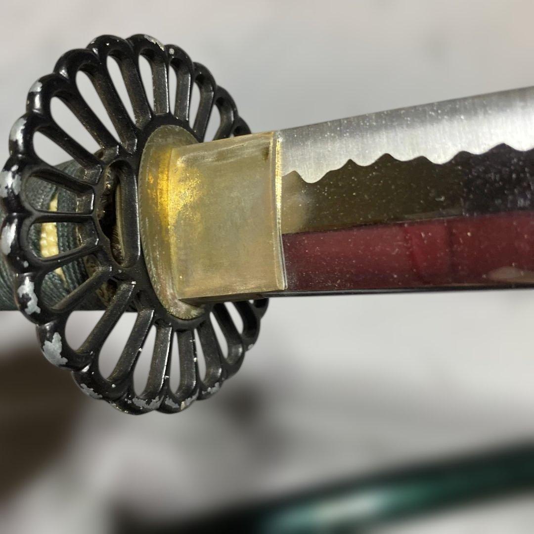 上級模造刀(下緒無し) 濃緑柄 菊花透し丸鍔 濃緑呂鞘