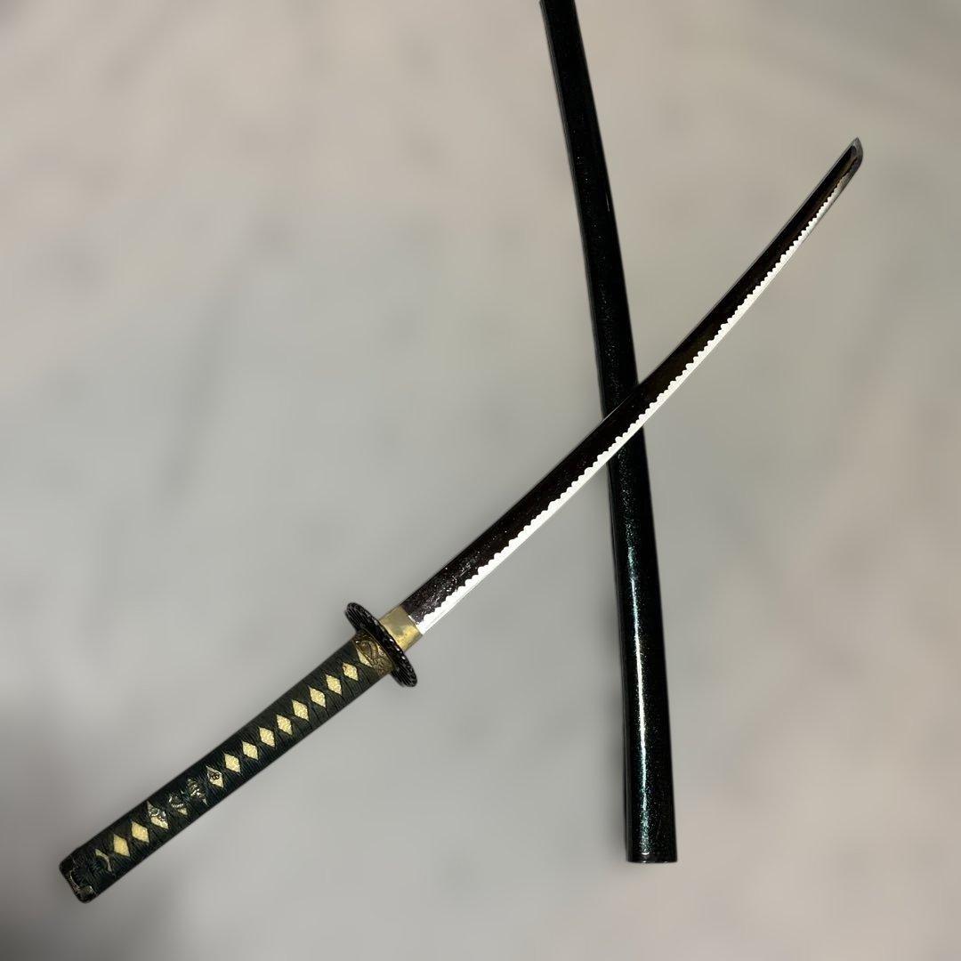 上級模造刀(下緒無し) 濃緑柄 菊花透し丸鍔 濃緑呂鞘