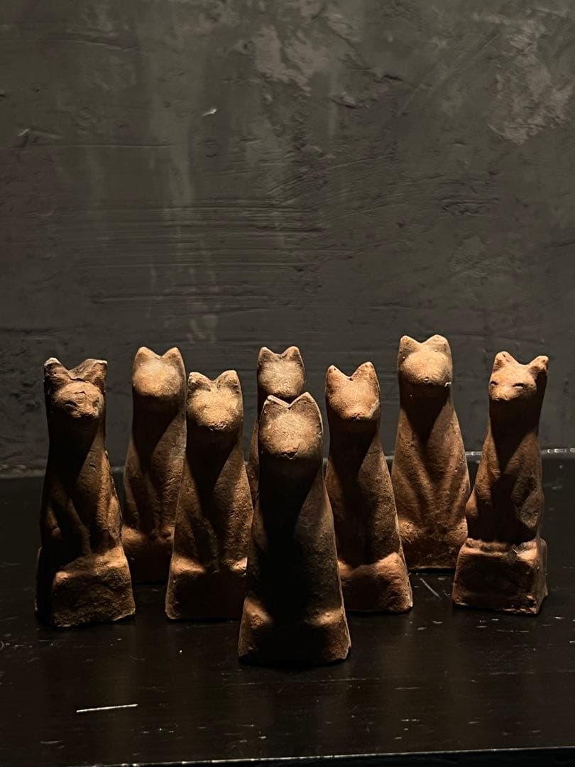 今戸焼　鉄砲狐 8体セット②／ キツネ 焼物オブジェ 宗教美術 folkart