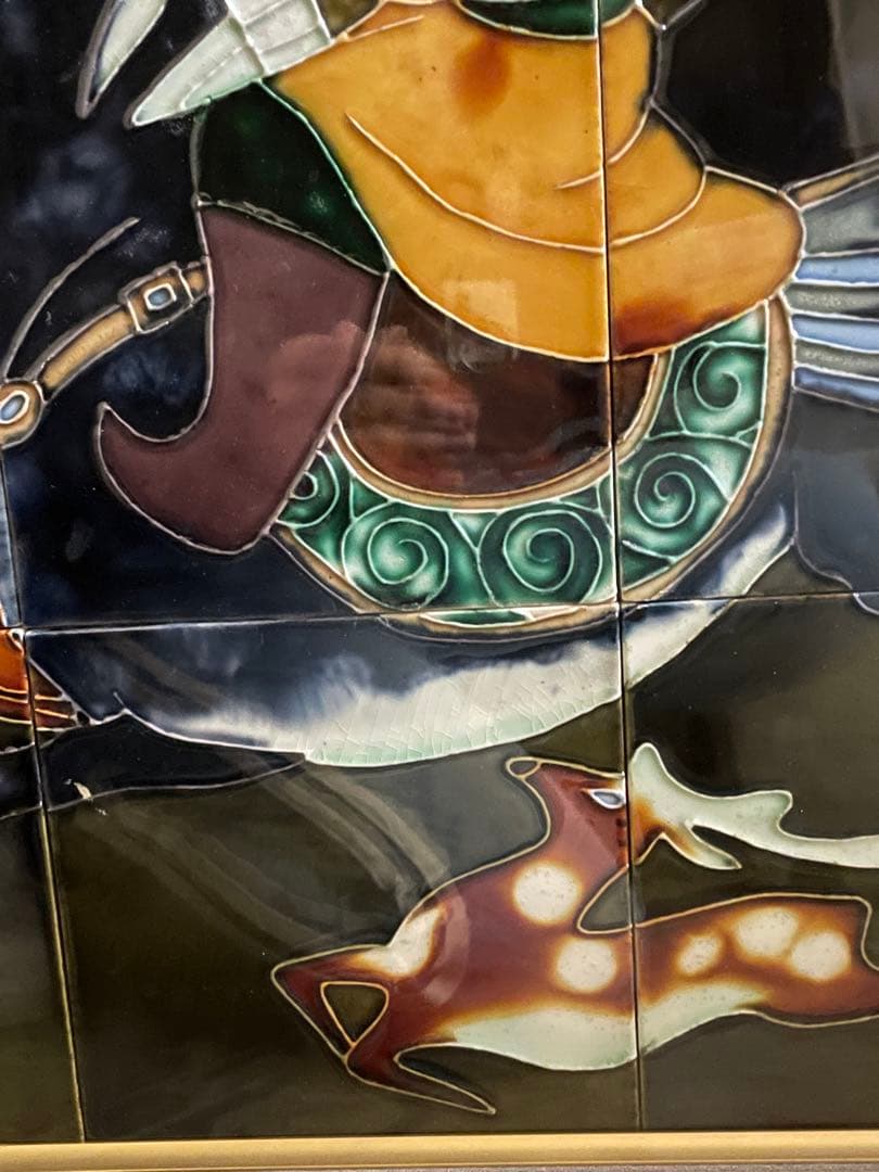 値下げ/エネルギーの高い　陶板画　中国騎馬武者　62 × 72厚さ4センチ