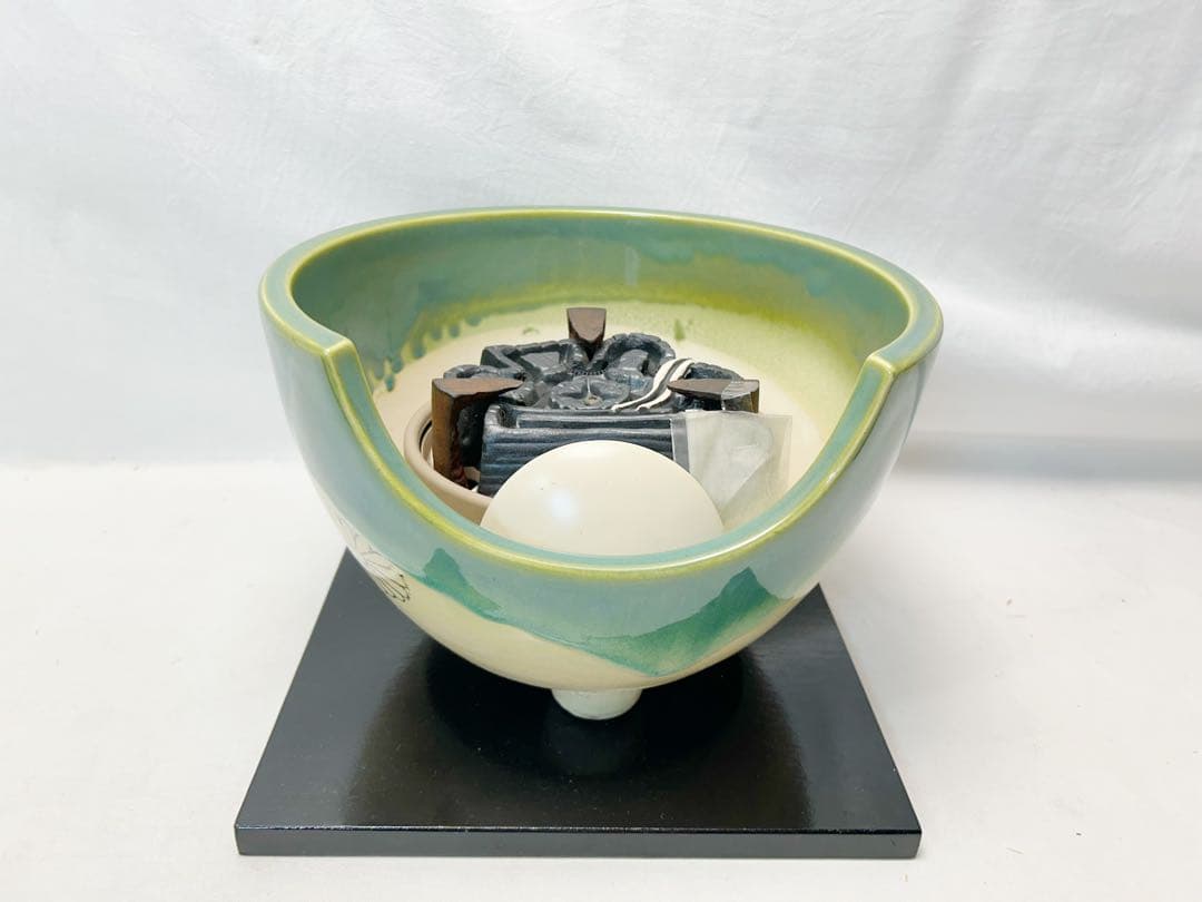 美品 茶道具 野々田織部(紅鉢型)風炉型電熱器 竹紋 筒釜2点セット元箱