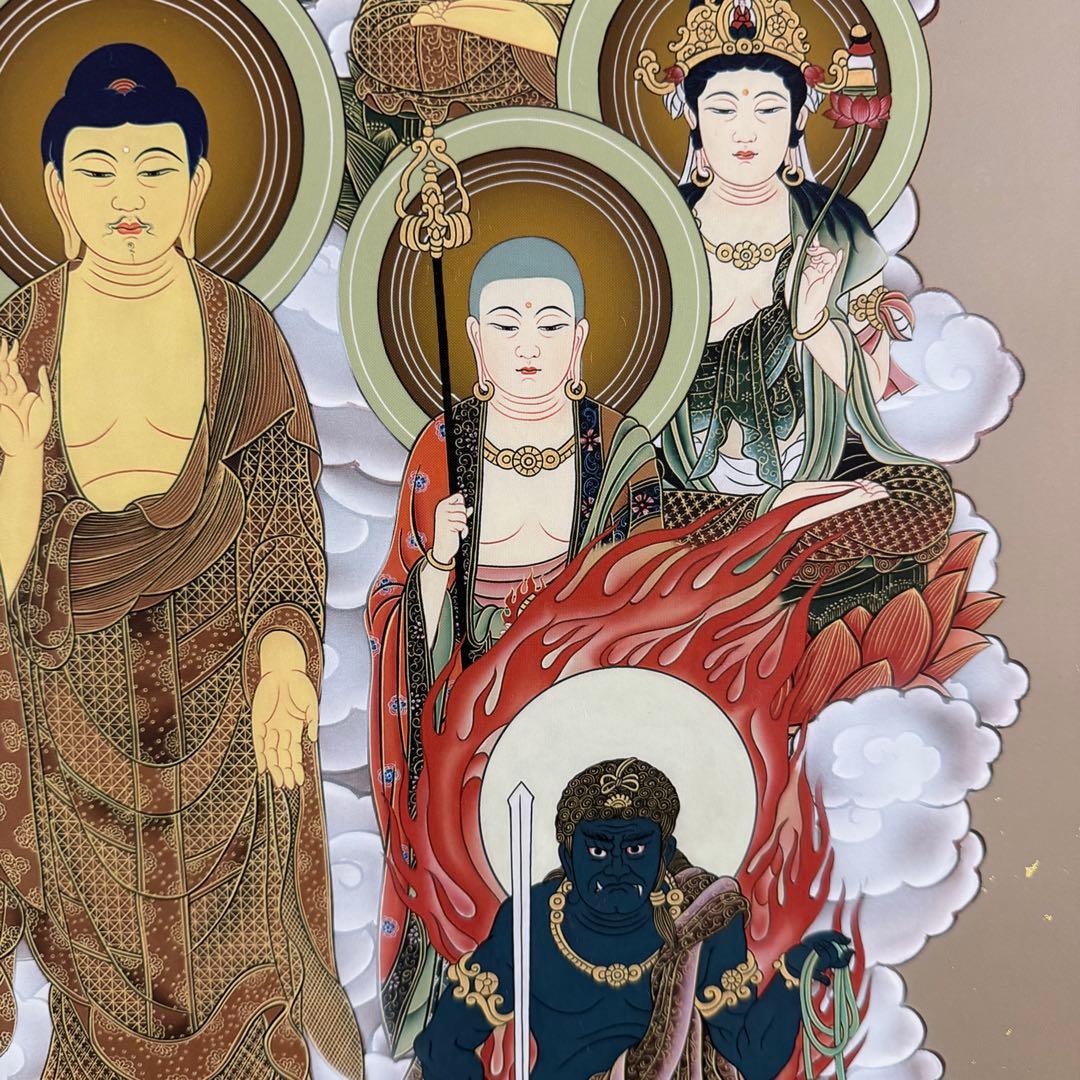 K35 堀部修一 「釈迦十三佛」 掛軸 仏画 絹本 共箱