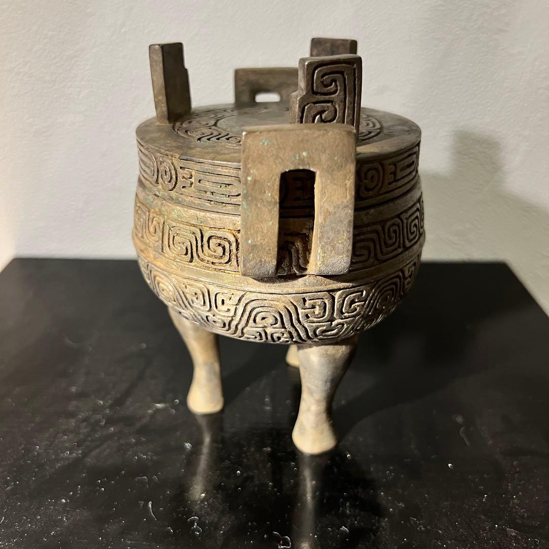 【骨董品】三足沖天耳香炉　銅製