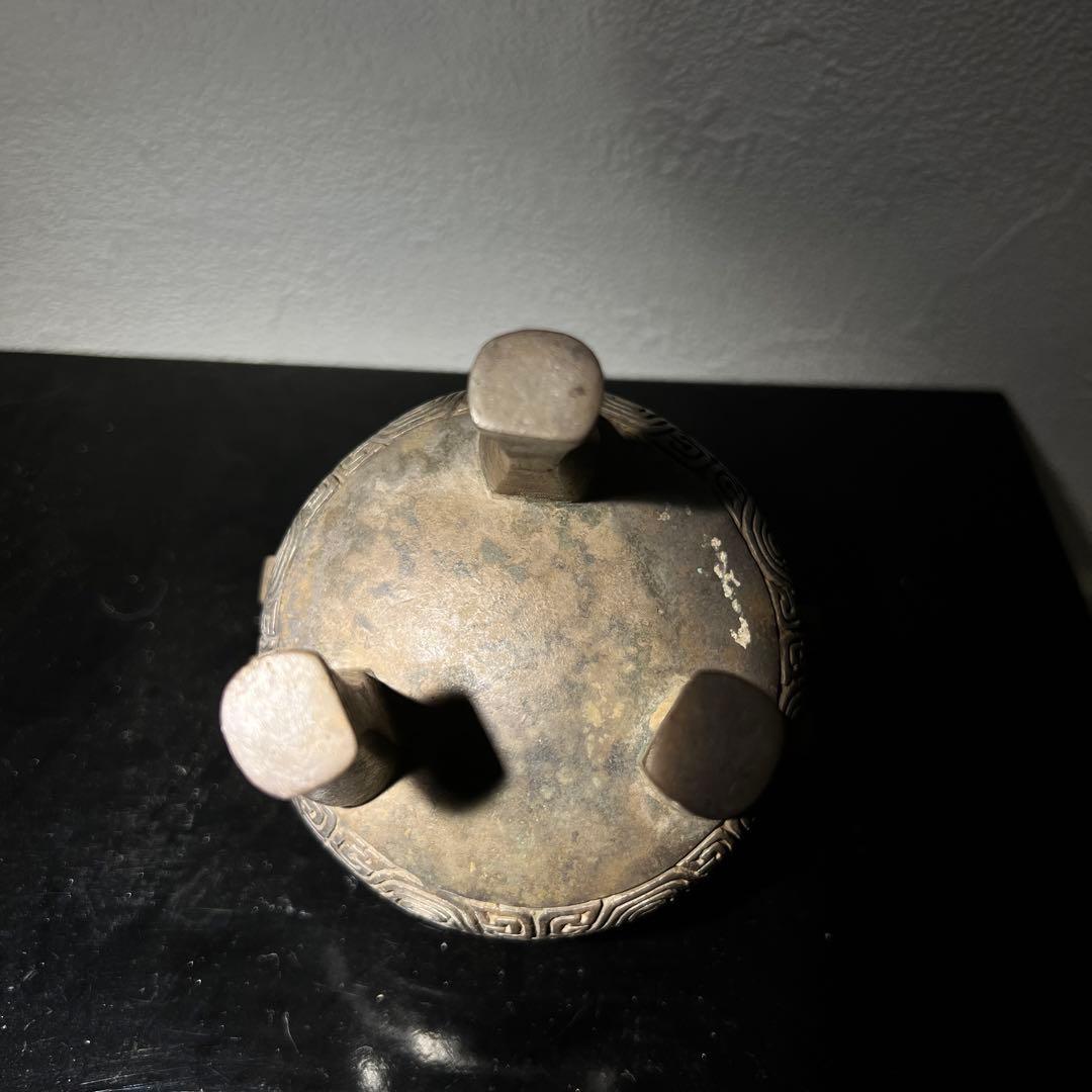 【骨董品】三足沖天耳香炉　銅製