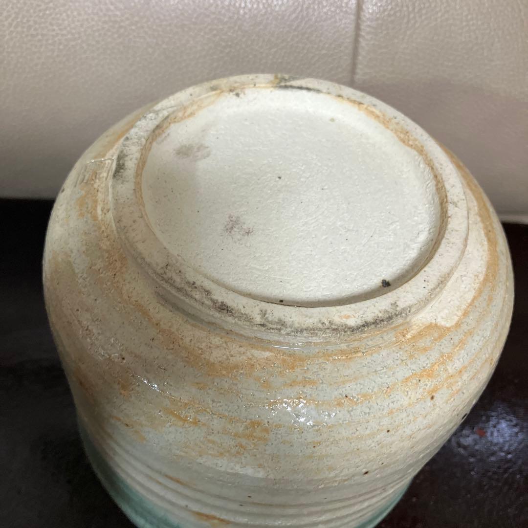 相馬焼　明月窯　馬の絵柄の青緑色水差し