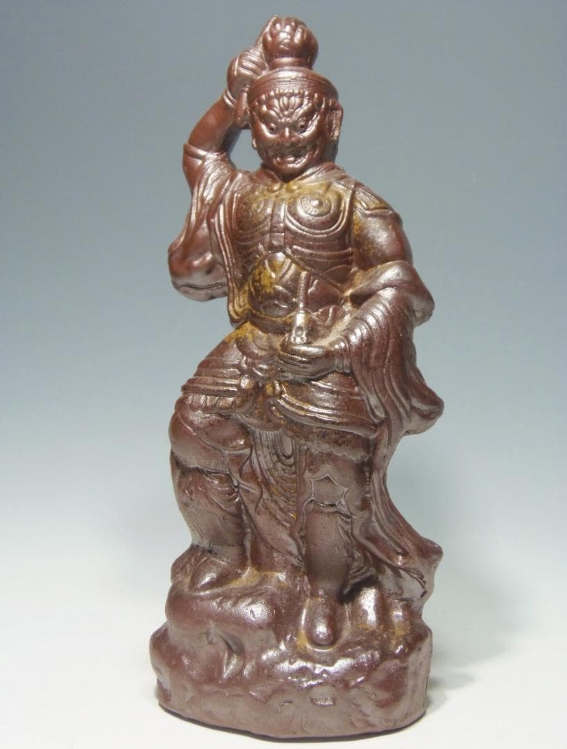 高さ32センチ 備前焼 七福神 毘沙門天 置物 レア古備前・レア備前焼