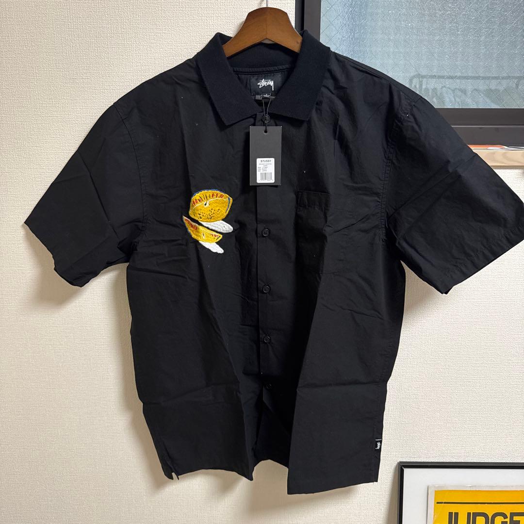 Stussy 黒 Lサイズ 刺繍シャツ　新品