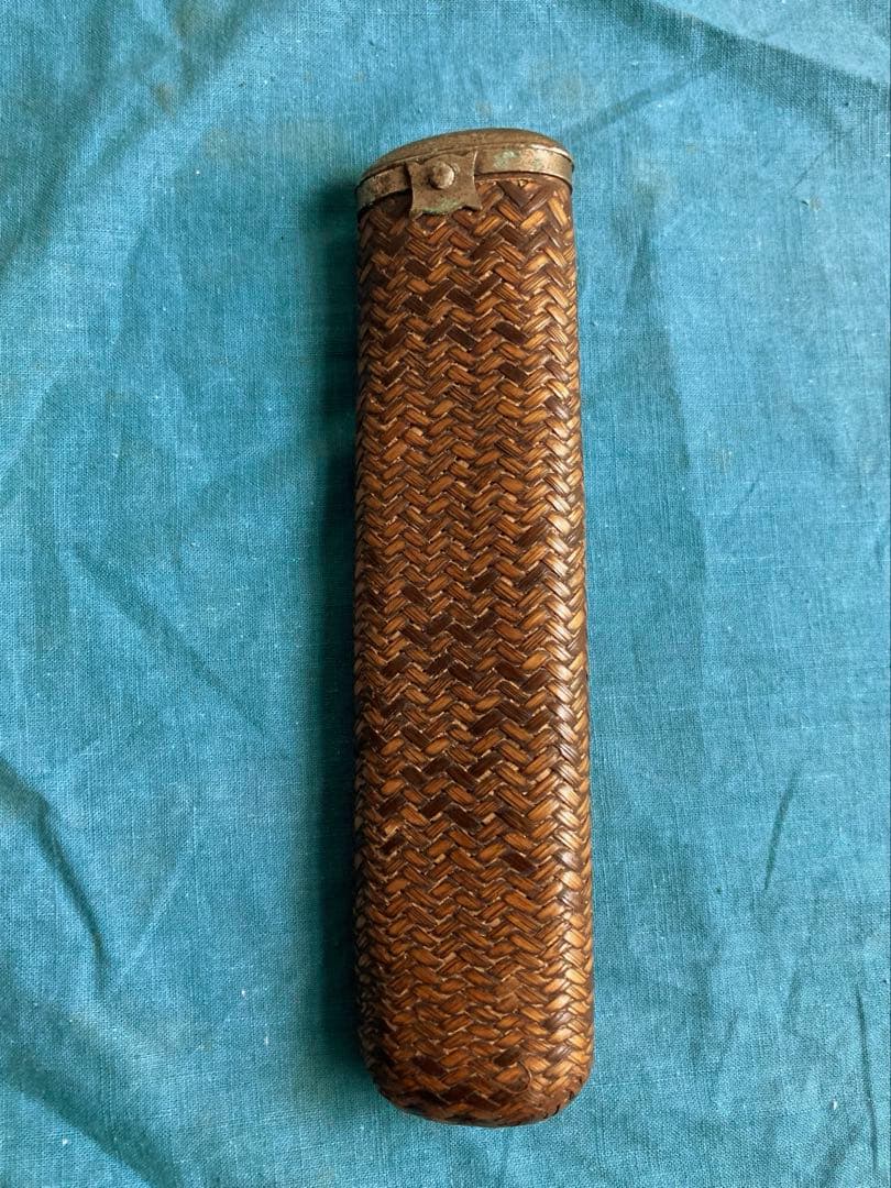 古道具　籐編みキセルケース　幕末明治期