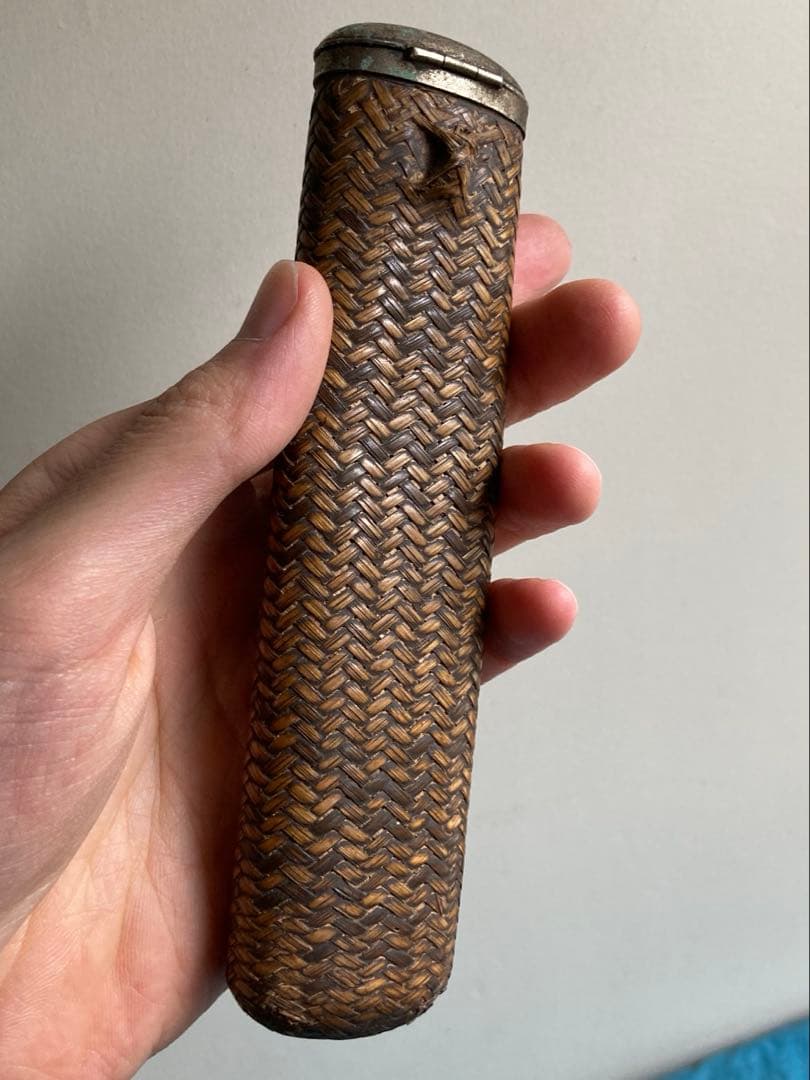 古道具　籐編みキセルケース　幕末明治期