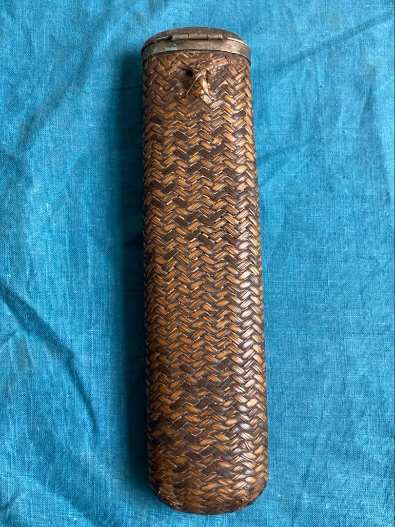 古道具　籐編みキセルケース　幕末明治期