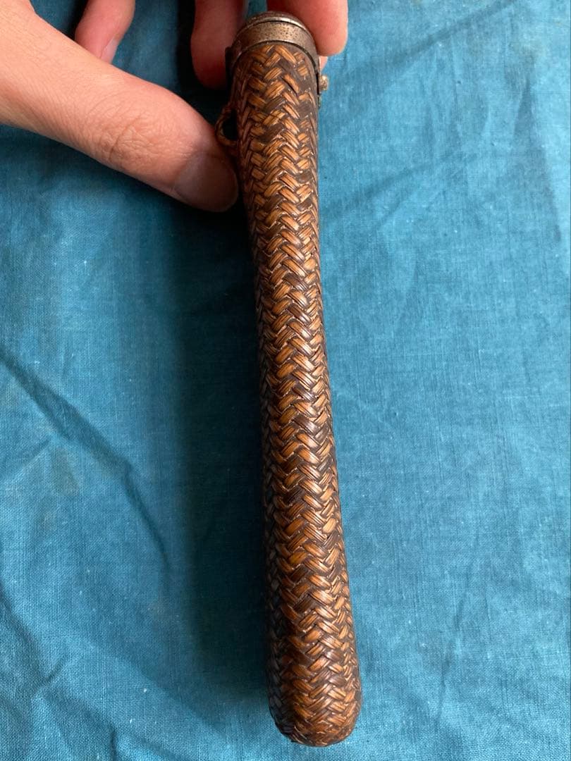 古道具　籐編みキセルケース　幕末明治期