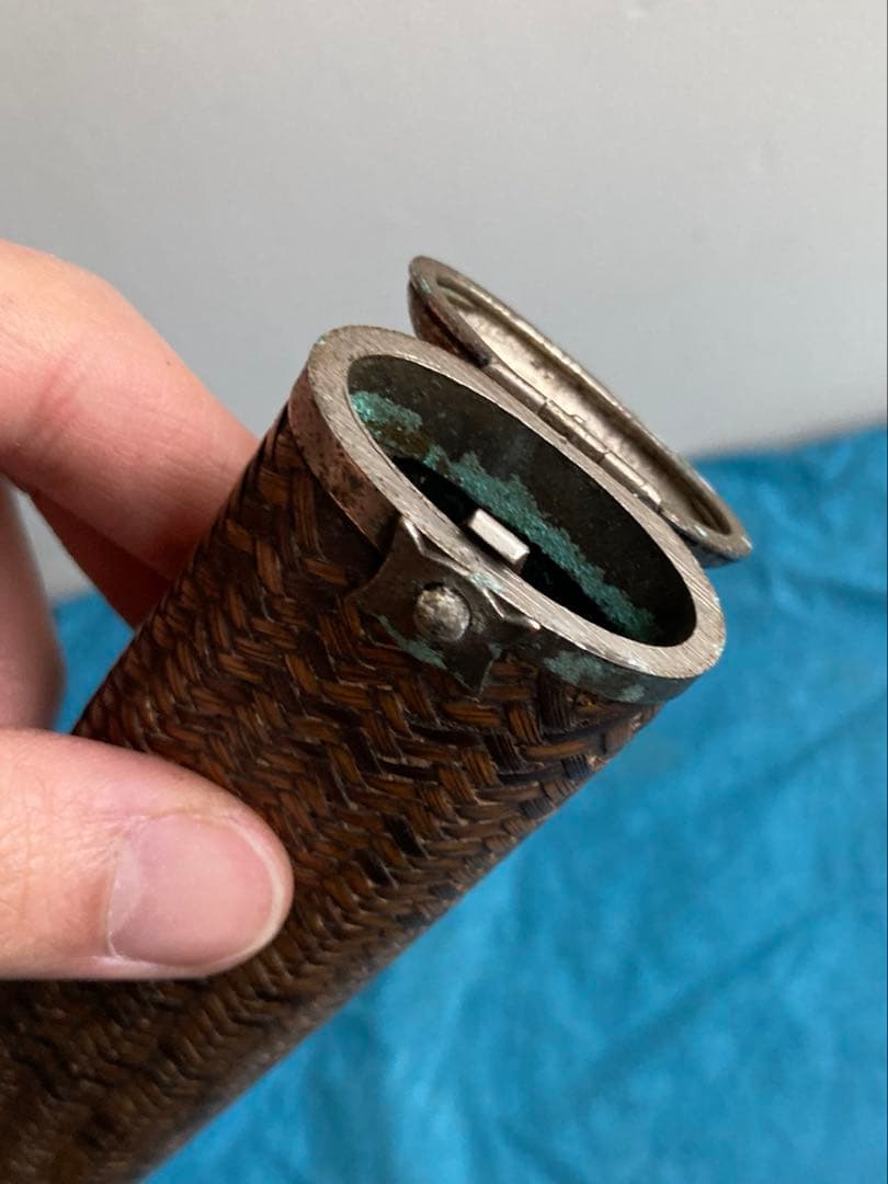 古道具　籐編みキセルケース　幕末明治期