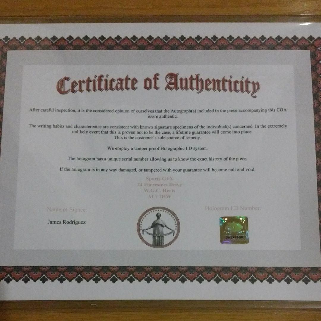 ハメス・ロドリゲス（コロンビア代表）直筆サイン入りフォト　証明書付