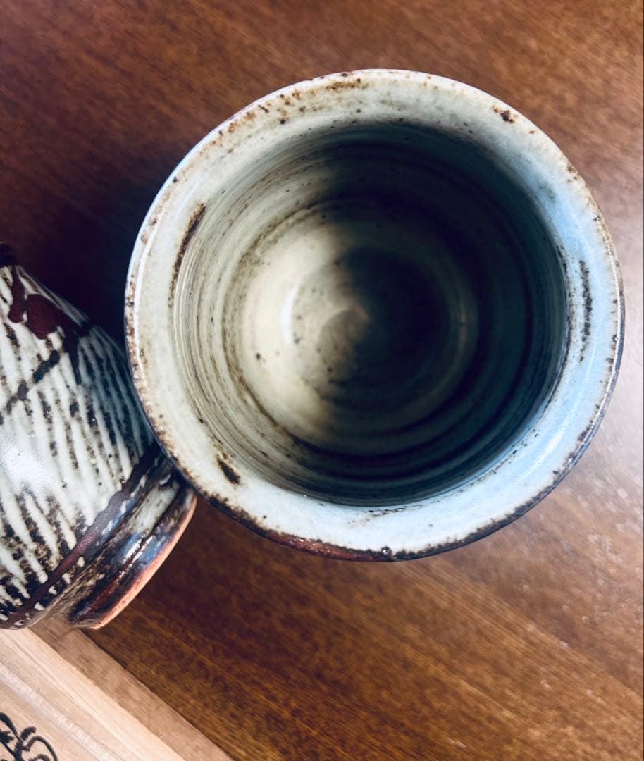 人間国宝 島岡達三　象嵌夫婦湯呑　ペア