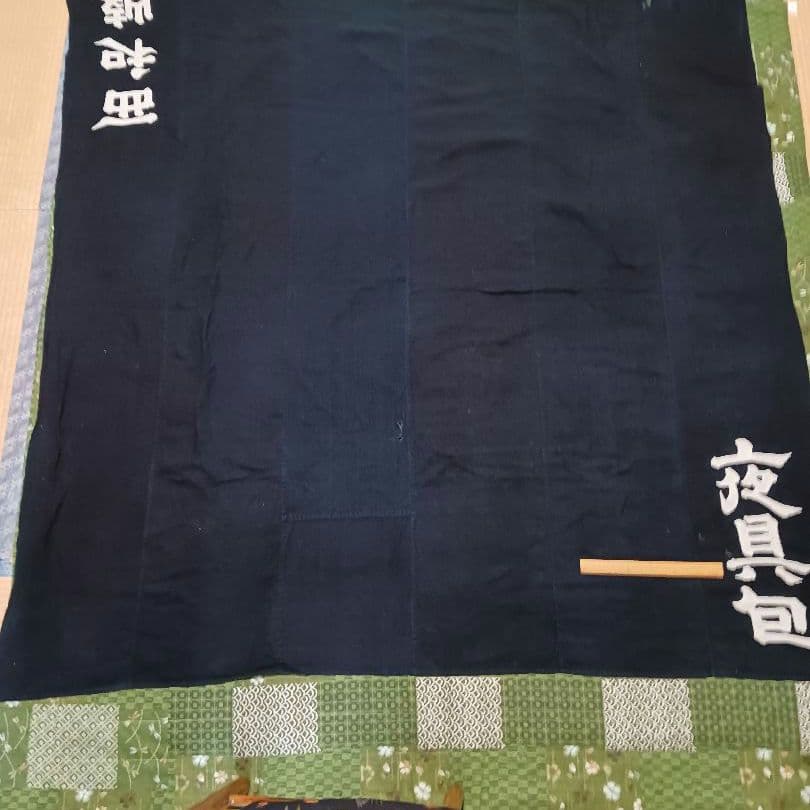 古布　風呂敷　綿　濃紺　藍染　筒描き　大判　約183x180cm　一枚