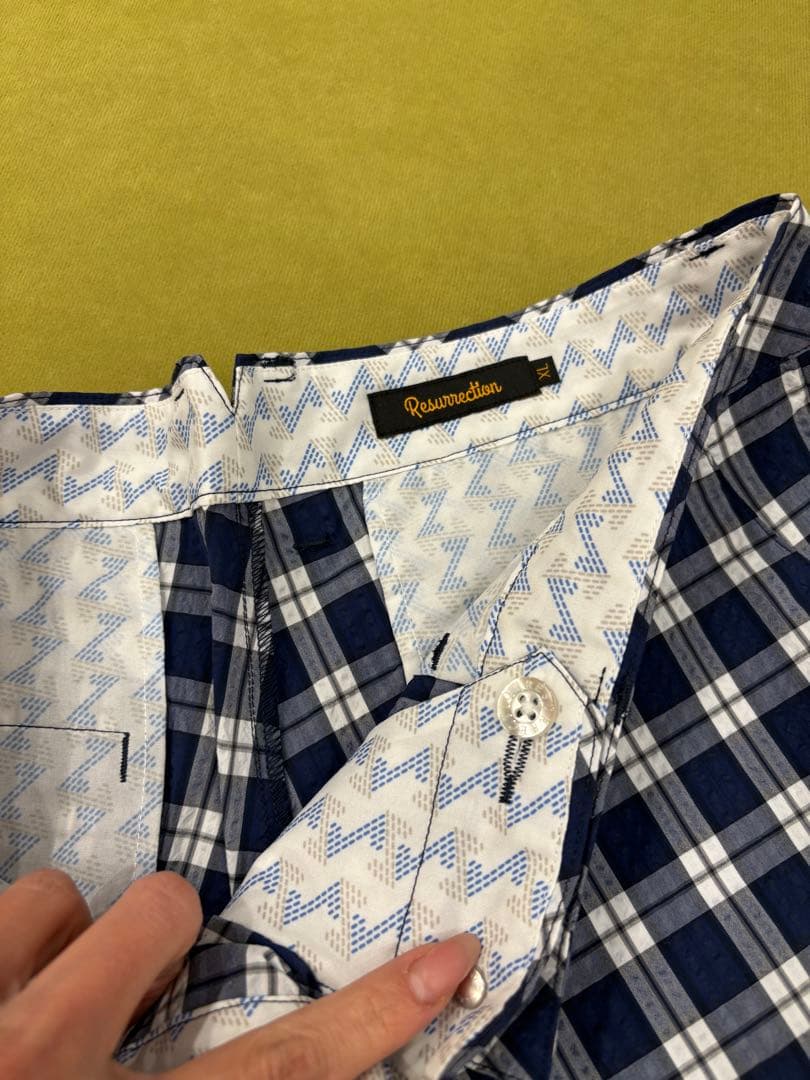 Resurrection ネイビー/ホワイトチェック ハーフパンツ