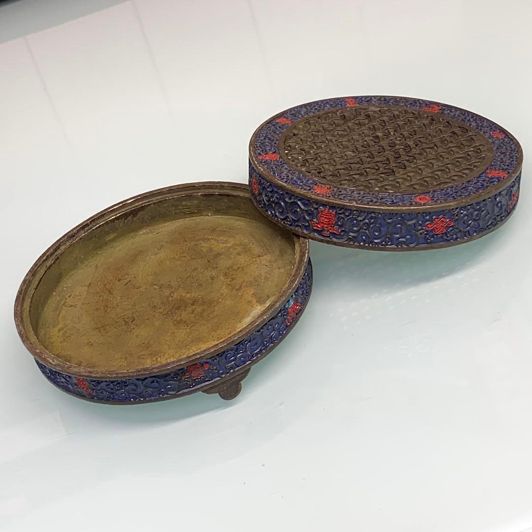 旧蔵　時代物　純銅製・三足香炉兼硯　珍品／文房具・骨董コレクション　レア　美品