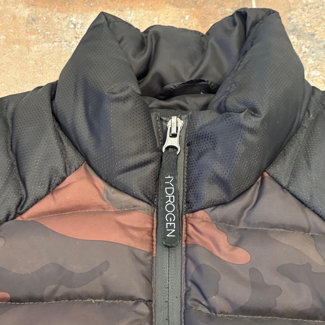 HYDROGEN ダウンベスト ジップアップ 迷彩柄 カモフラ ロゴ 刺繍 S