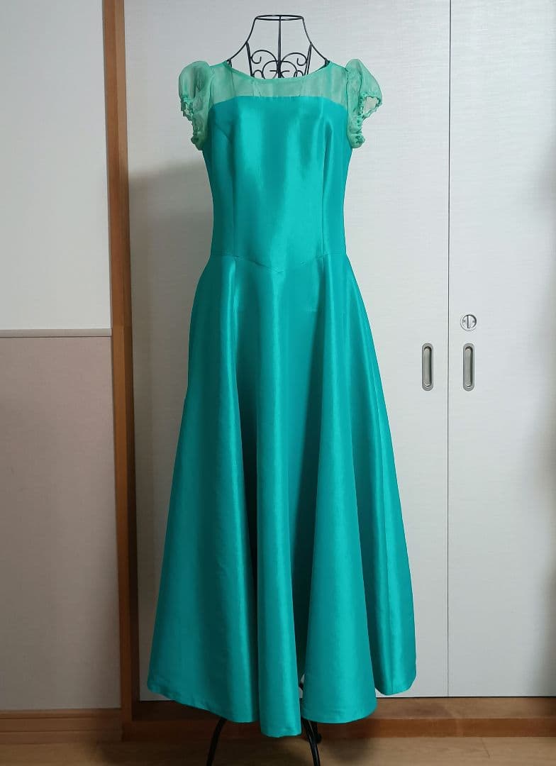 マウナロア　フラドレス　パーティドレス　ピーコックブルー　オーガンジー　一点物