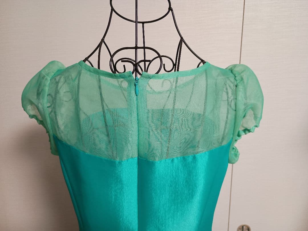 マウナロア　フラドレス　パーティドレス　ピーコックブルー　オーガンジー　一点物