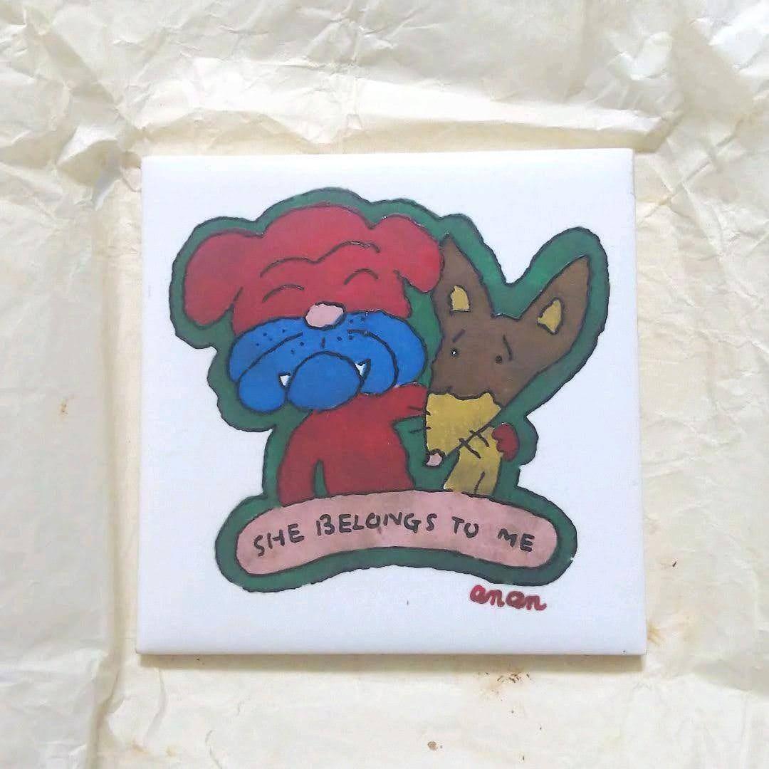 原田治 動物の絵タイル ヤギ・犬とキツネ・ネズミ 3枚 OSAMU ヴィンテージ