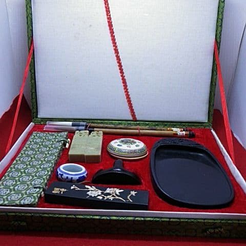 ２０９蔵出し 骨董品 中国書道セット25cm✕35cm硯作家入り文鎮　超豪華