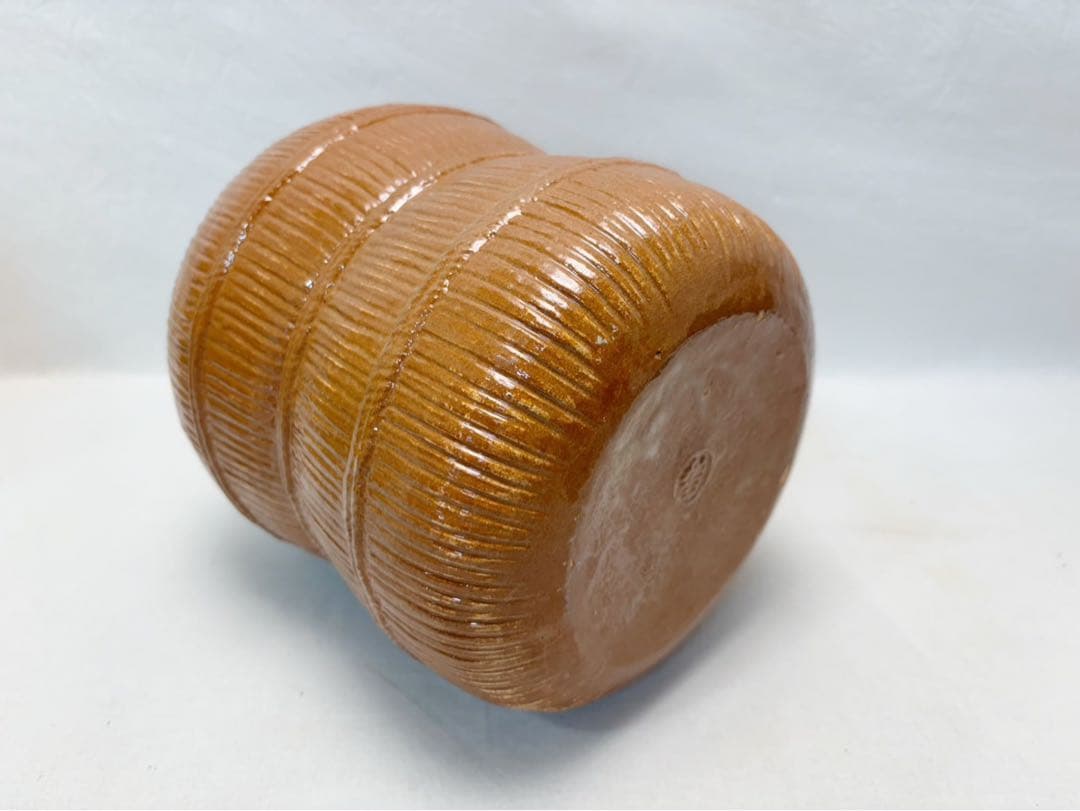 ほぼ未使用 茶道具 飴釉水指 陶印 寿 小槌蓋 水屋道具 水差し 木箱