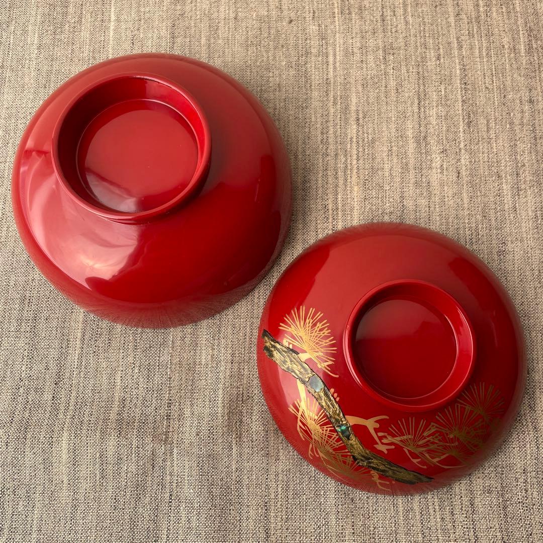 木製 螺鈿 手描き 漆塗 お椀 老松 ５個セット 加賀藩 山中塗？