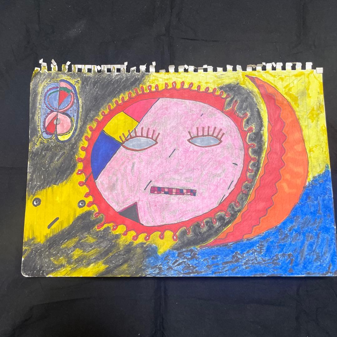 クレヨン画 抽象的な顔 A4サイズ