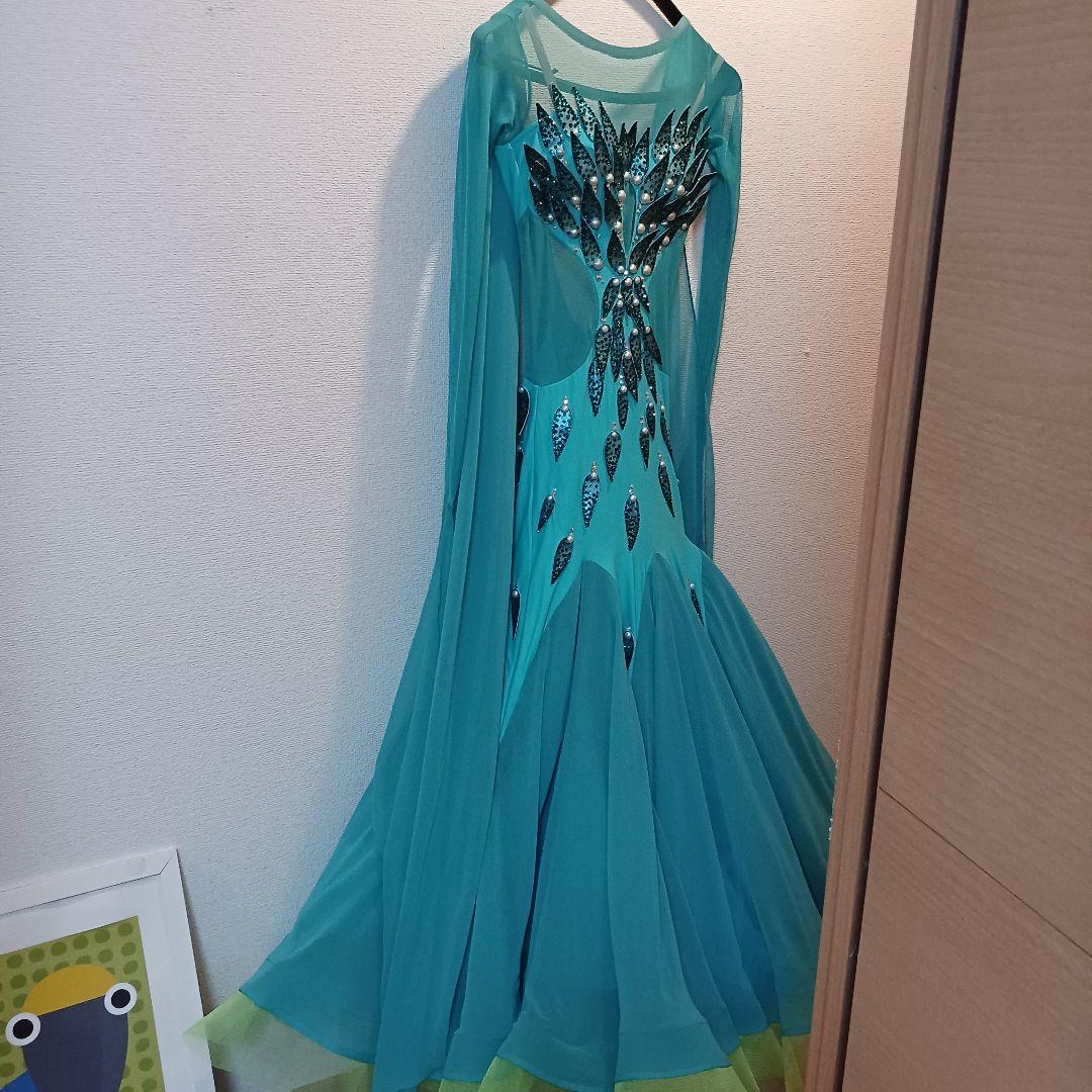 ターコイズ 長袖 社交ダンスドレスTID