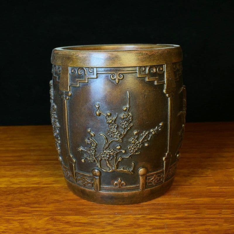 銅器 文房四宝 梅蘭竹菊筆筒 書道具 文房具 装飾品 工芸品 置物