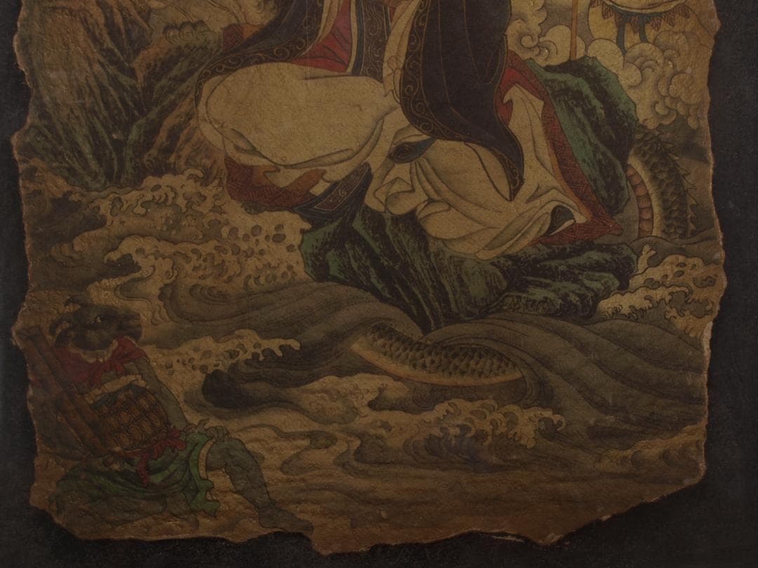 中国唐時代　敦煌莫高窟壁画 彩絵　人物像 発掘品古美術 AK1774A1-4